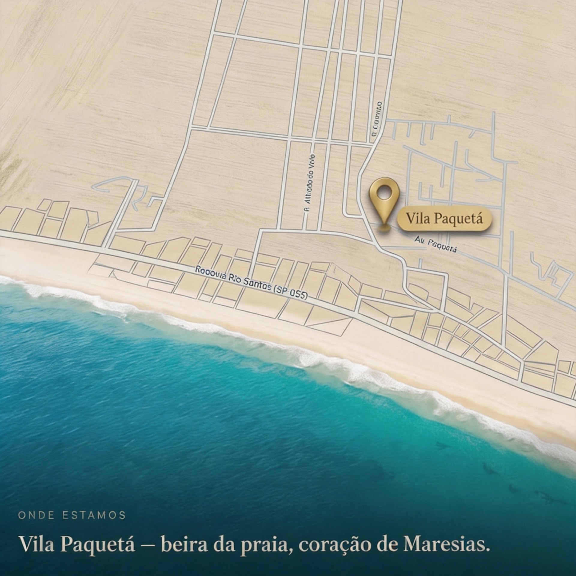 Mapa estático mostrando a localização da Vila Paquetá em Maresias